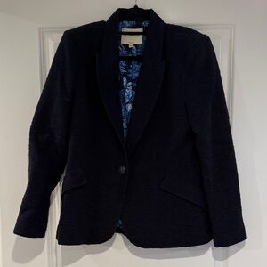 L'Agence Chamberlain Cotton Blend Boucle Tweed Blazer Jacket Navy Blue